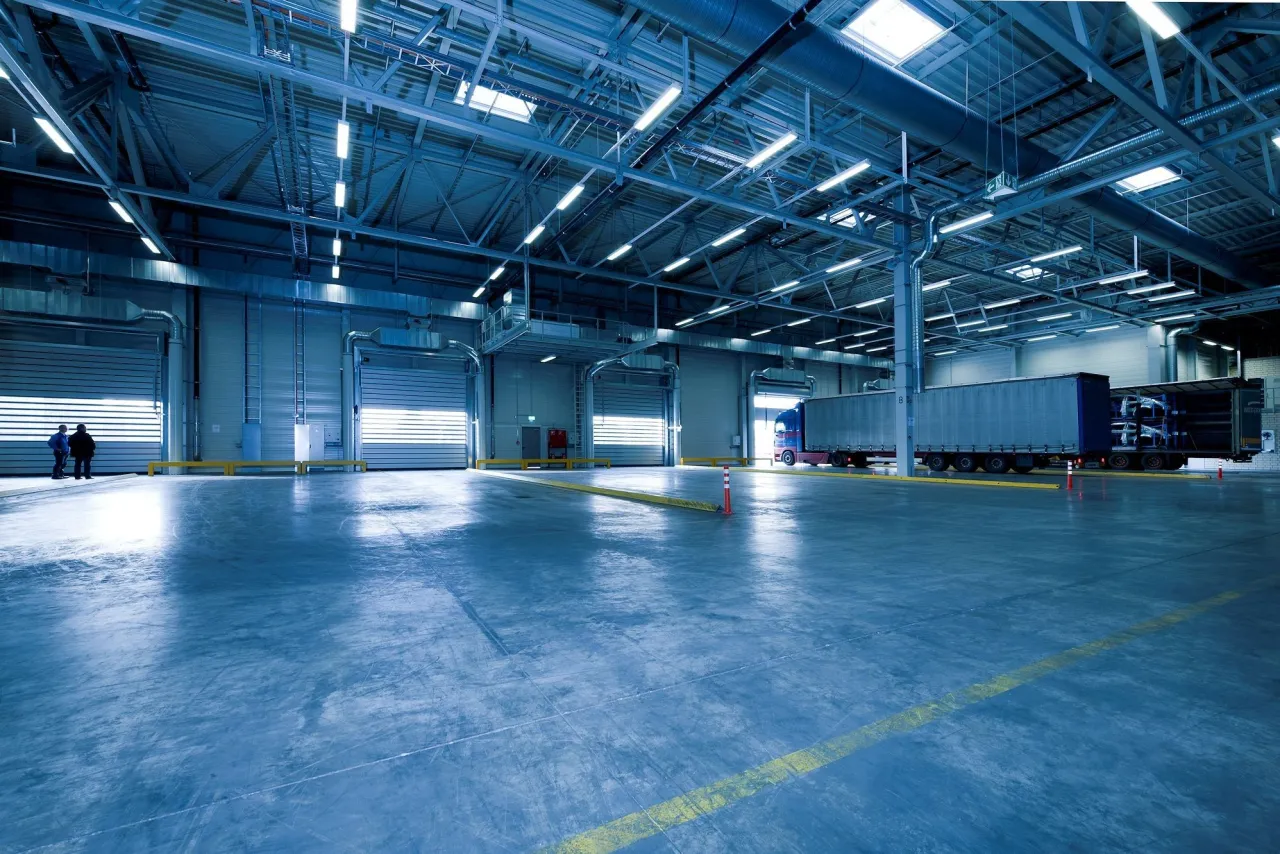 Clean industrial warehouse floor and loading docks